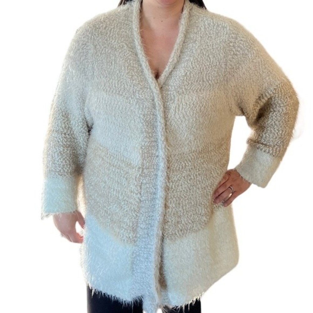 Catherines Open Front Fuzzy Soft Cardigan Sweater size  2X 22/24W Beige Tan